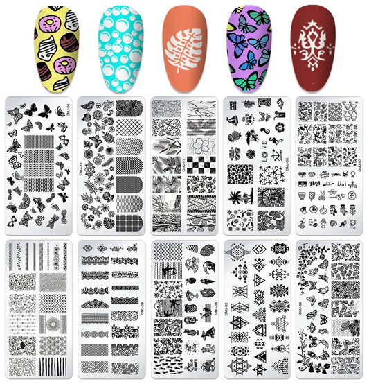 SILPECWEE 10Pcs Nail Stamping Plate Flower Butterfly Geometry Nail Stamps Nail Stencils Nail Plates Templates Stamping Plates for Nails Nail Art Accessories