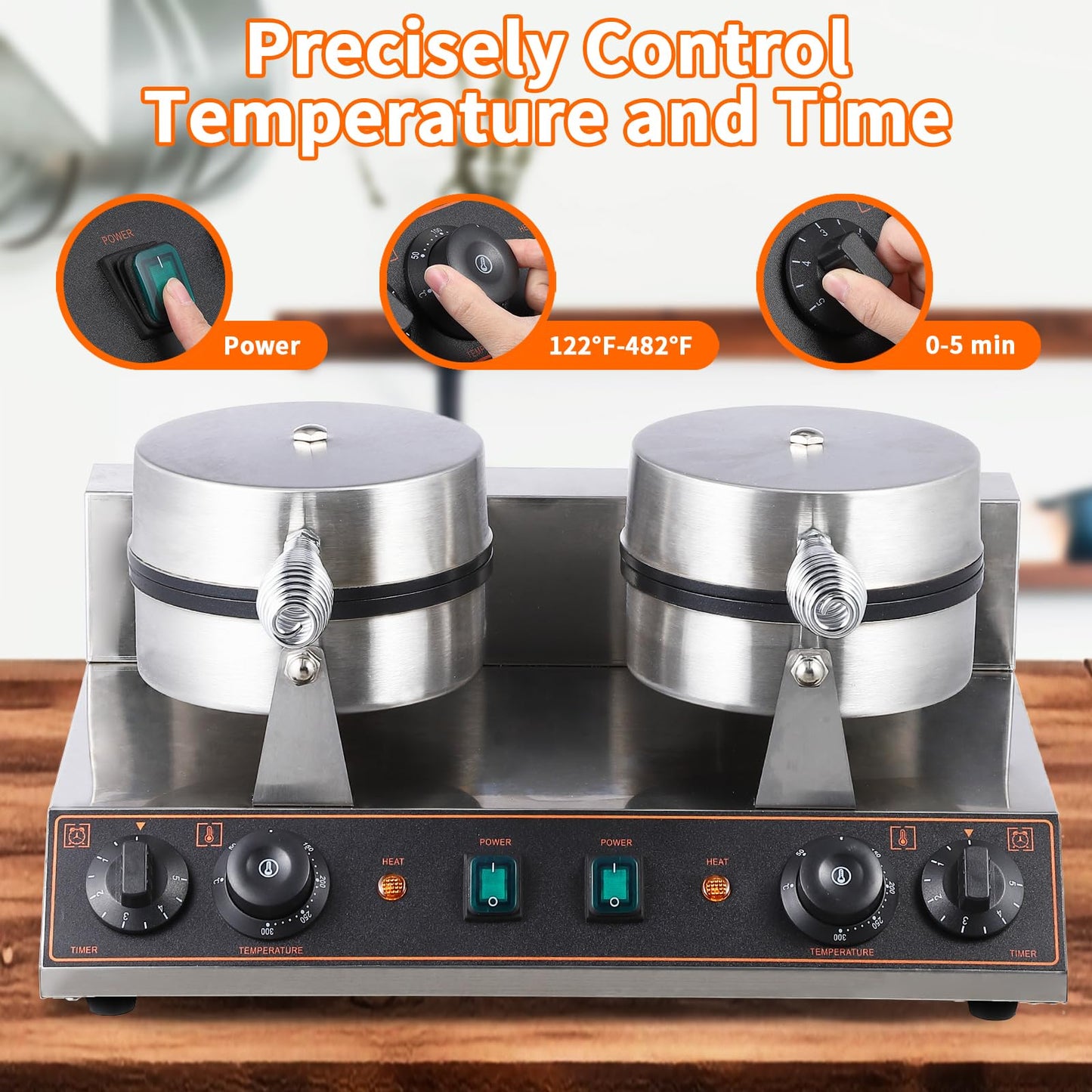 Litake Commercial Electric Waffle Cone Maker Stainless Steel Ice Cream Waffle Cone Machine Nonstick Mold for Restaurant, Bakeries, Snack Bar Use (110V 2400W)