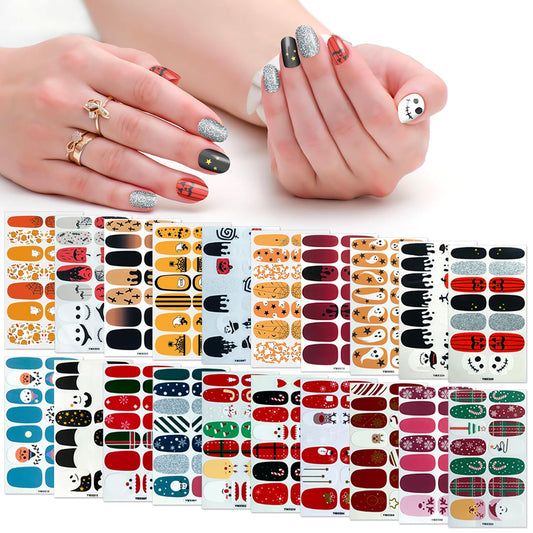 SILPECWEE 20 Sheets Nail Polish Stickers Halloween Christmas Nail Wraps Holiday Self Adhesive Nail Polish Strips for Women Press on Fingernails Manicure Stickers with 1pc Nail File