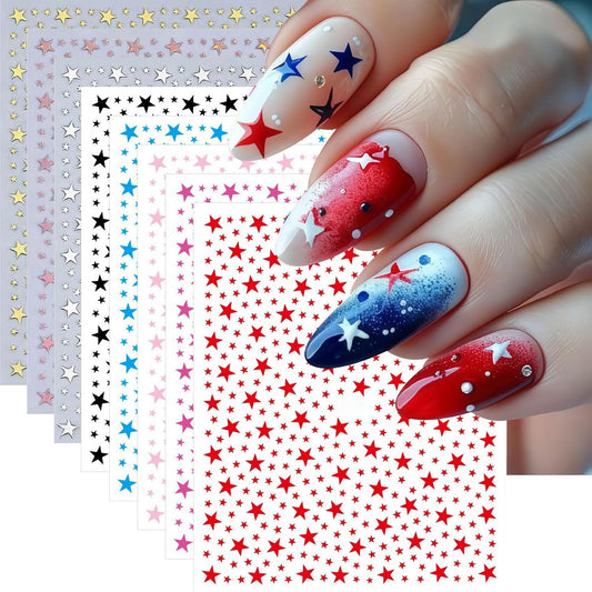 4th of July Nail Art Stickers Red Blue White Star Nail Stickers Independence Day Patriotic Nail Decals 8Pcs Nail Art Supplies for Women DIY Manicure Nail Decoration