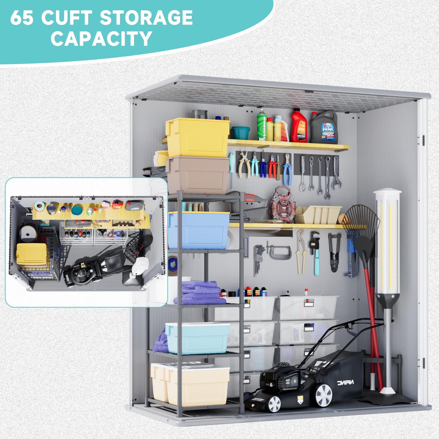 Greesum 5X3FT Plastic Storage Shed with Floor, Resin Outdoor Storaged Shed with Lockable Door, Easy Assembly All-Weather Tool Sheds for Garden, Backyard, Patio, Light Gray (4.7×2.5FT)