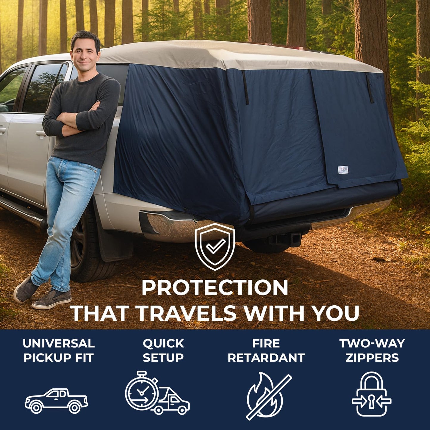 DAC Mid-Size Truck Tent – Easy-Setup Vehicle Tent for Pickups with Camper Tops – Fits High-Back & Flat-Back Trucks – Weatherproof, Lightweight