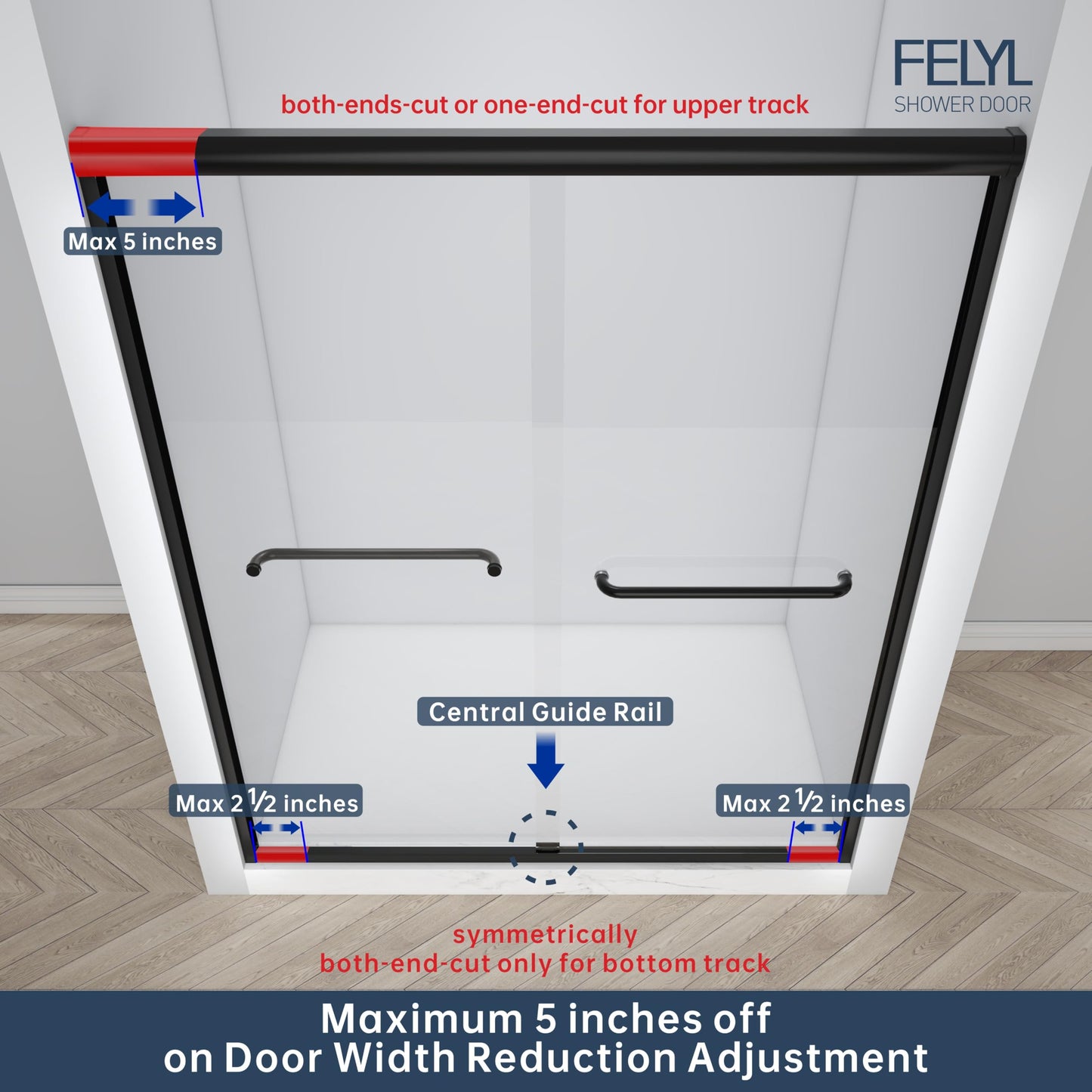 FELYL Double Sliding Shower Door 61-66" W x 72" H, Matte Black, Bypass Shower Door, Clear Glass, Framed, 1/4" (6mm) Tempered Glass