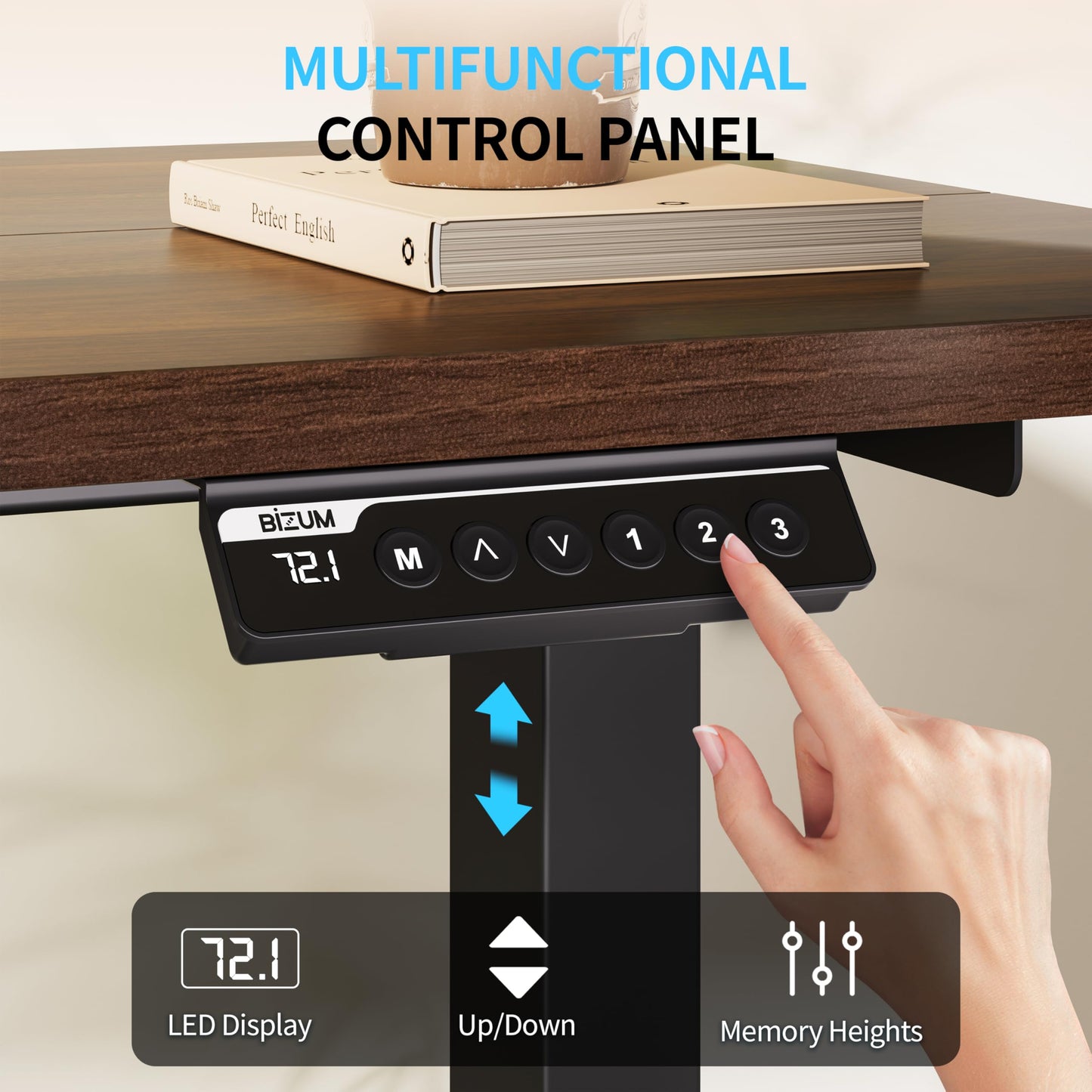 BIZUM Electric Standing Desk, 55x24 inches Height Adjustable Desk, Sit to Stand Desks Memory Gaming Computer Workstation for Home Office, Dark Walnut