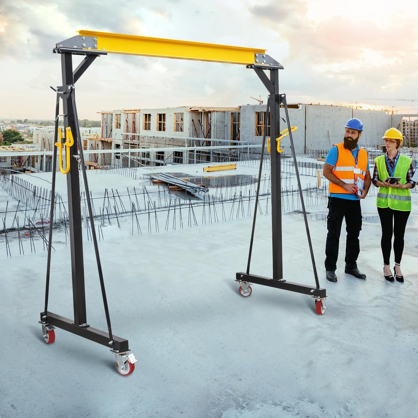COZONY Heavy Duty Gantry Crane - MAX2200Lbs, Shop Lift Hoist with 360° Locking Wheels & Adjustable Height 97" to 141", Lifting Gantry for Workshop,Garage,Factory