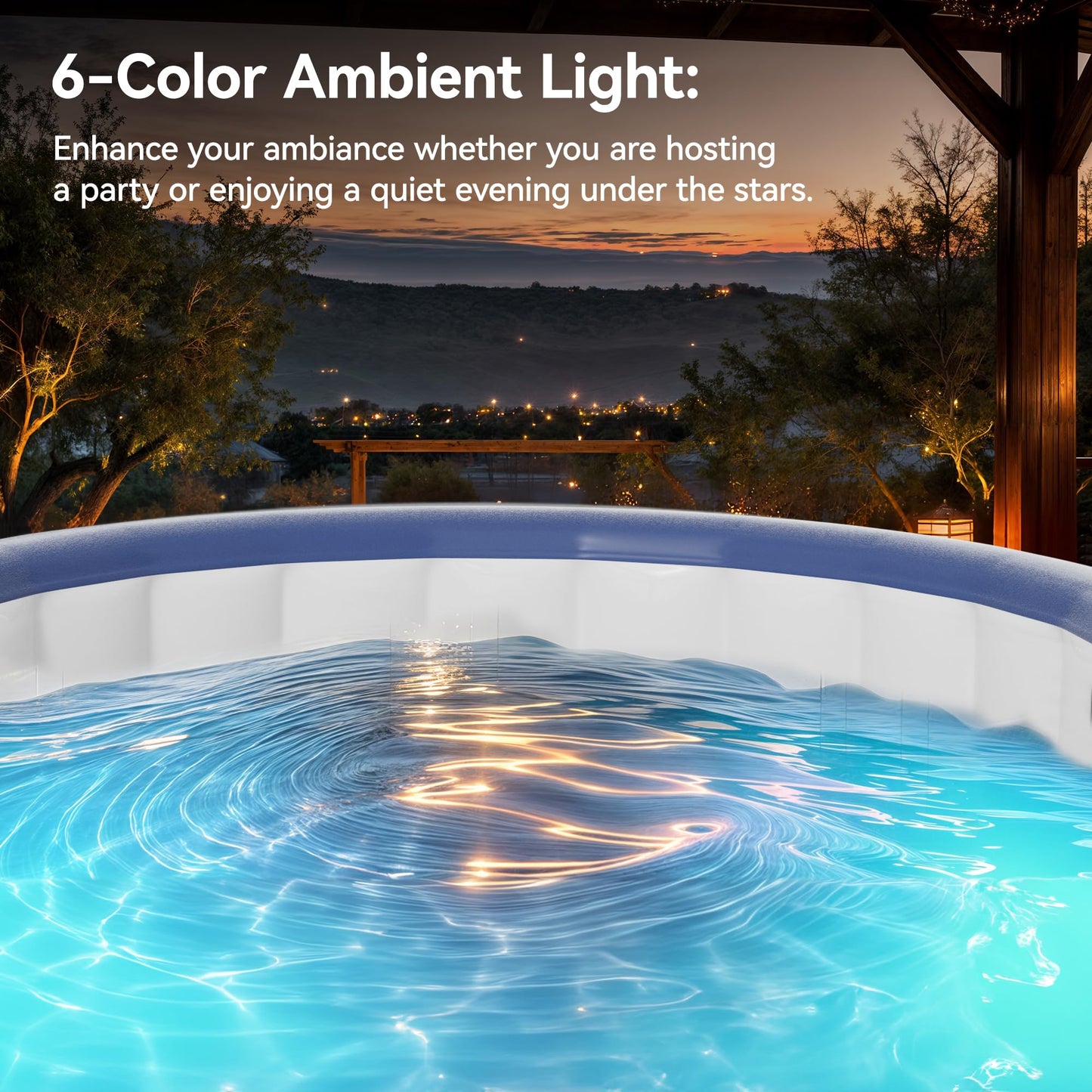 Blue 73"x28" Inflatable Hot Tub for 2-4 Persons | Portable Outdoor Spa with 146 Adjustable Bubble Jets, LED Mood Lights, Smart Touch Panel, Cover & Accessories (2 Headrests, Cup Holder)