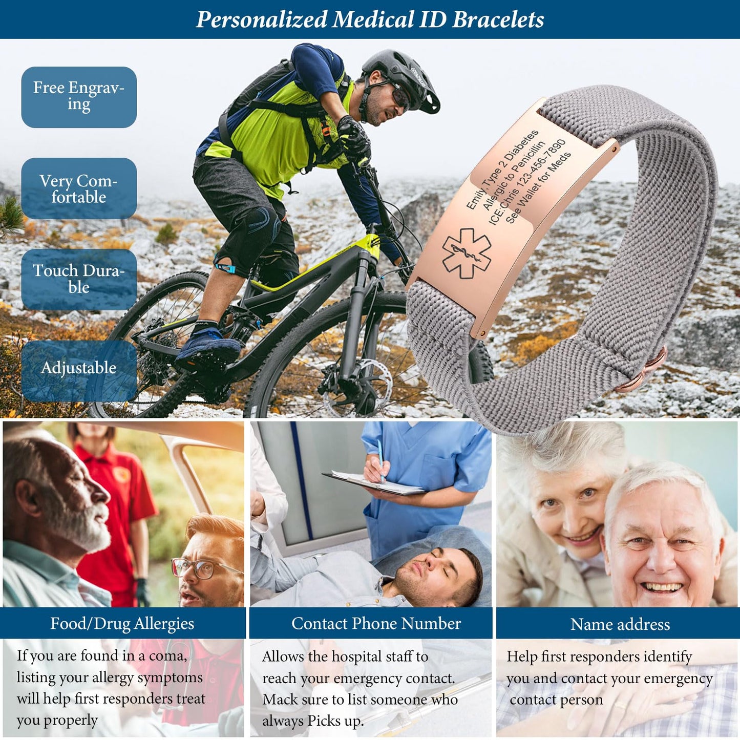 VNOX Diabetes on Insulin Medical Alert Bracelets for Women Men Patients Stainless Steel Emergency Bracelets Wristbandersonalized Mens Life Health Alert Bracelet