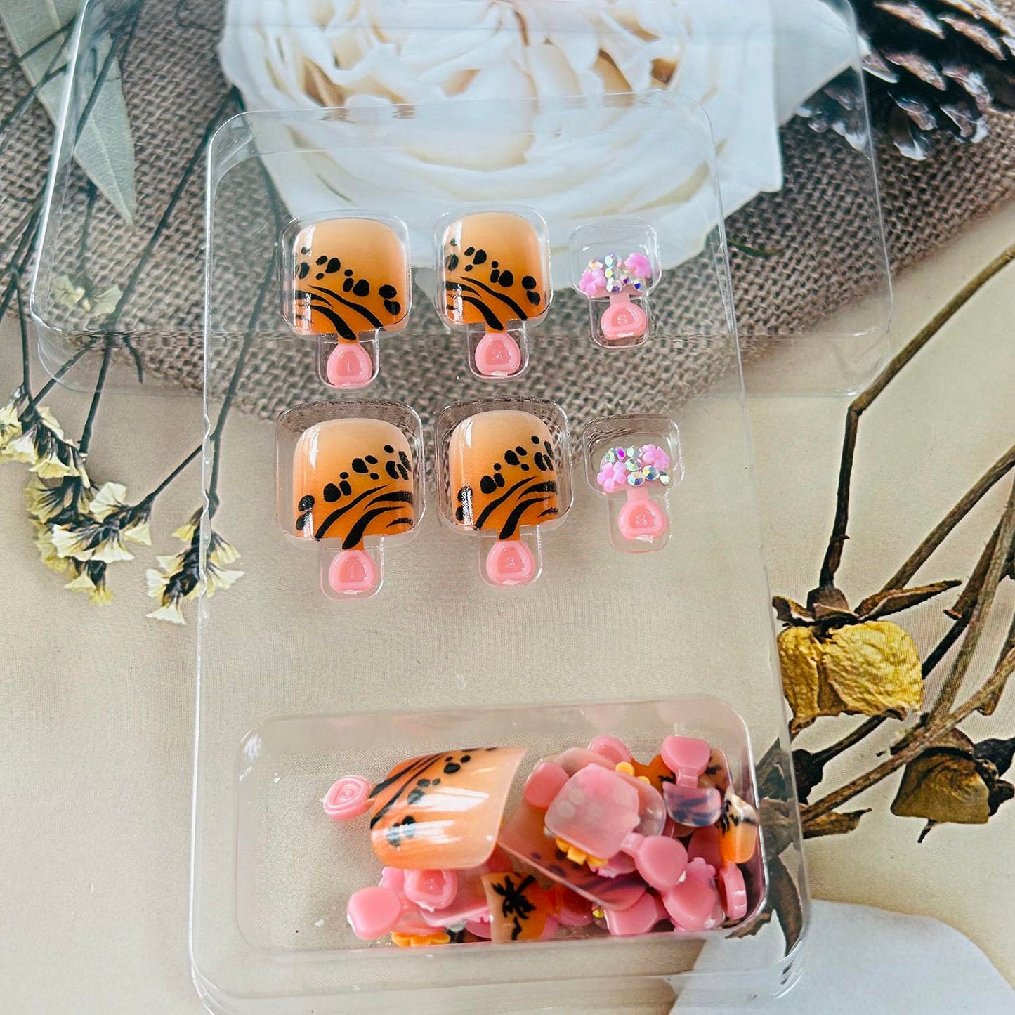 FIEONCIY Press on Toenails with Designs Acrylic Fake Nails for Toe Artificial False Nails with Charms Press on Toe Nails for Spring Summer Stick on Toenails for Women Girls(WSJ2503)