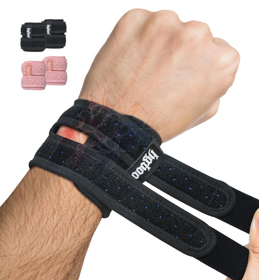 HGBOO 2-Pack TFCC Wrist Brace Support for Ulnar Pain, Carpal Tunnel & Tendinitis Relief, Dual Adjustable Straps Wrist Wrap, Breathable Comfortable Wrist Brace for Sports, Work & Daily Use (Black)