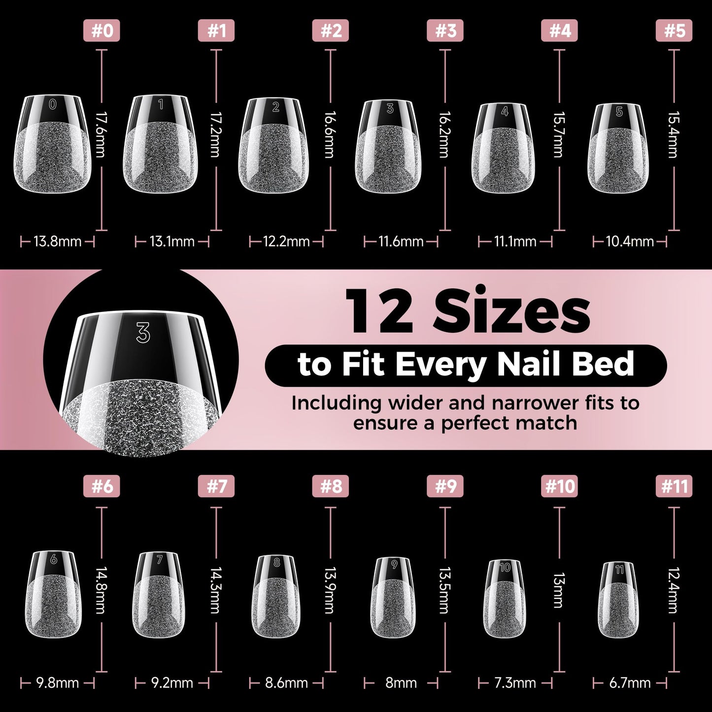 Luckyfariy Extra Short Coffin Nail Tips, 240Pcs Pre-shaped Half Matted Full Cover Ballerina Fake Nails Press on Extension, Soft Gel Clear Tips Home DIY Mani 12 Sizes