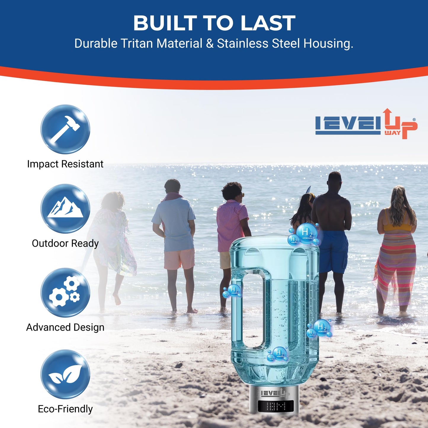 Level Up Way - 2026 New Hydrogen Water Bottle Jug – Portable Hydrogen Water Generator with Digital Display – Up to 4000PPB - 51oz Capacity – Premium Hydration Solution for Home, Office & Gym