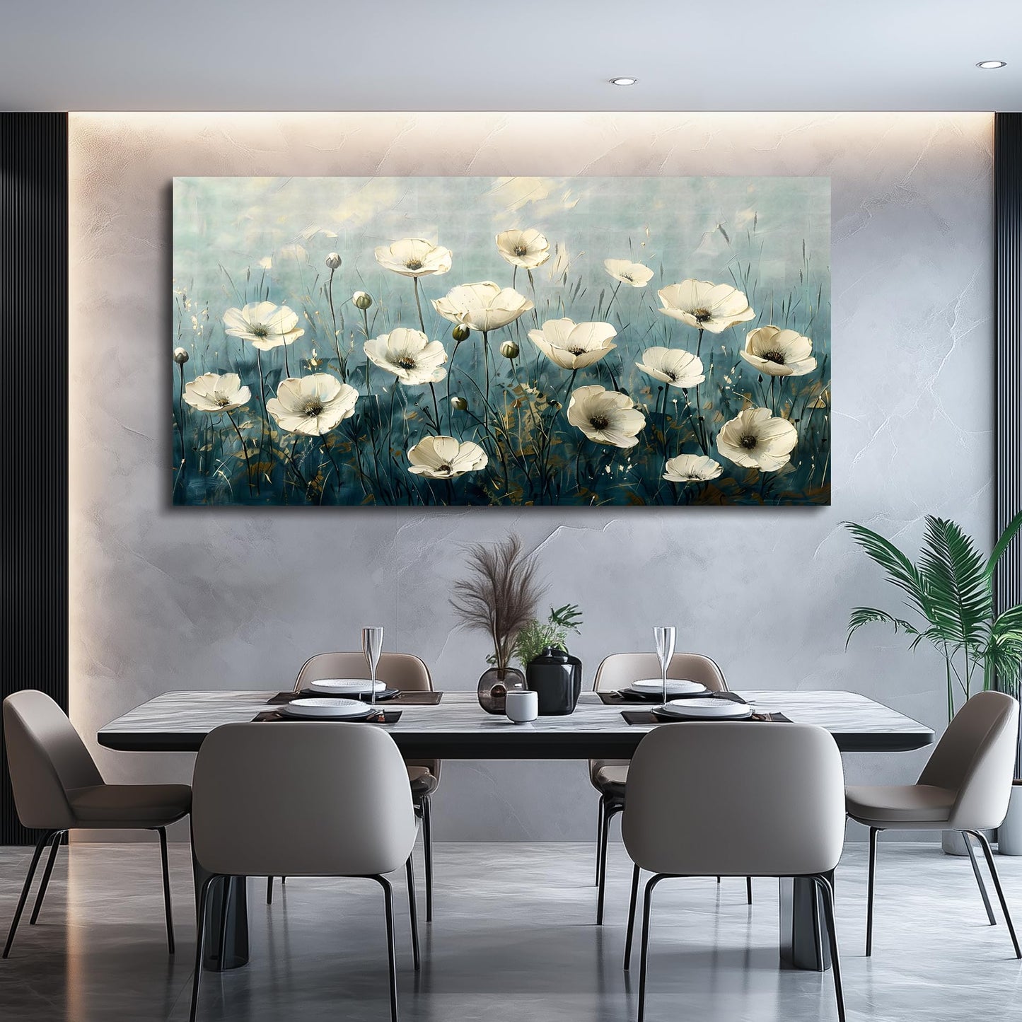 FUHAIHUA Canvas Wall Decor For Bedroom Wall Art For Living Room Office Decorations White Flowers Landscape Painting Modern Wall Pictures Artwork Farmhouse Posters Ready To Hang Home Decor 20x40 In