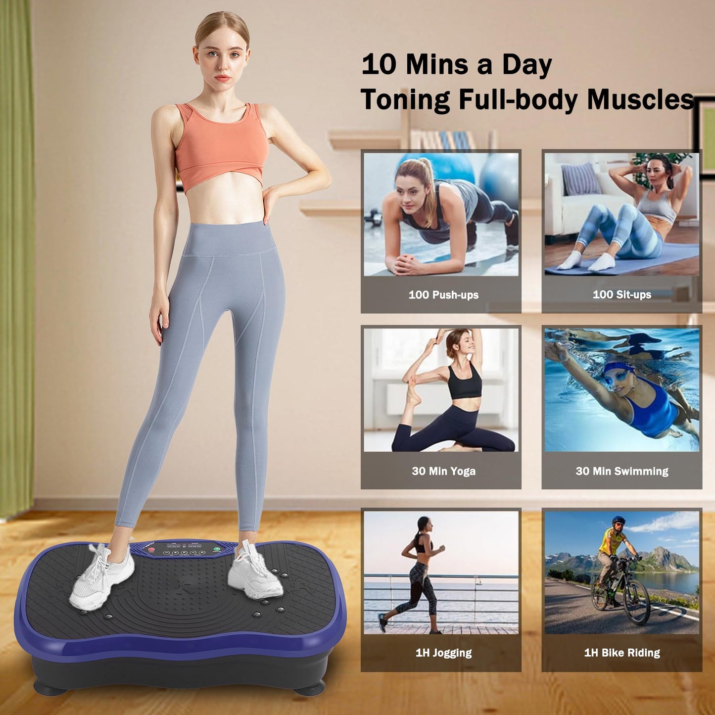 Vibration Plate Exercise Machine – Power Vibrating Plate for Lymphatic Drainage Weight Loss, Shake Plate Exercise Platform with Touch Screen & Resistance Bands, Equipment for Women Men (MN-0078-RED)