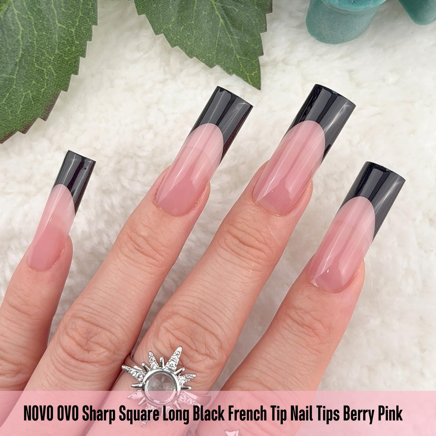 NOVO OVO Long Sharp Square Black French Tip Nail Tips Press on BERRY PINK, Extra Thick NEED Builder Gel & Top Coat & Glue, Soft Gel full Cover False Fake Nail Extension for Salon DIY x 15 Sizes 180 pc