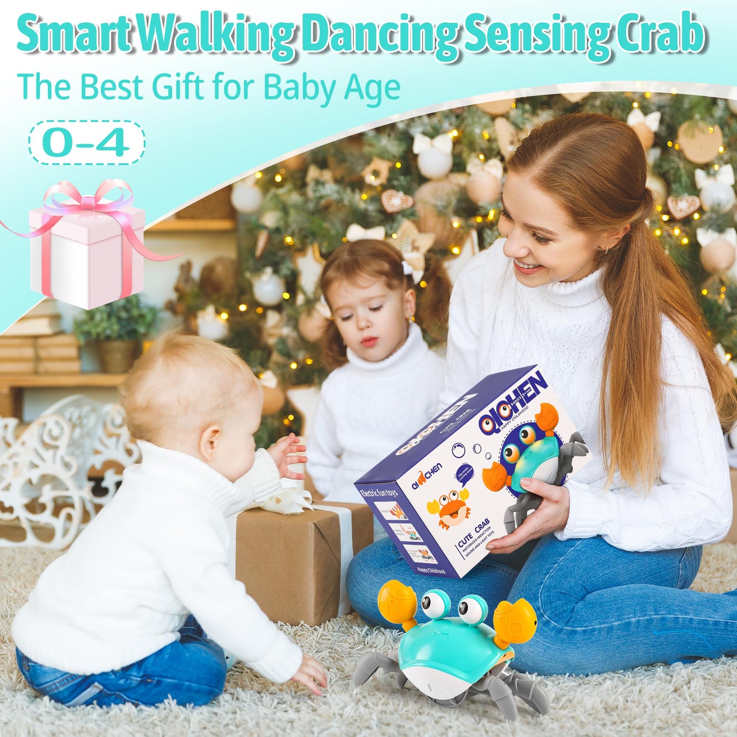 Crawling Crab Baby Toy Infant: Tummy Time Toys for Babies 3 6 9 12 18 24 36 Months, Walking Dancing Sensing Crab for Toddler 1 2 3 4 Year Old, 1st Music Birthday Gifts for Boys Girls