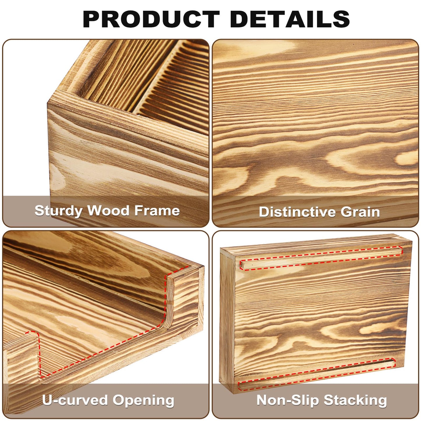 BTSKY Wood Letter Tray Front-Load Document Organizer for Office Desktop Organizer - Desk Magazine, File Folder, Paper Holder - Stackable Paper Document File Tray, 2 Pack