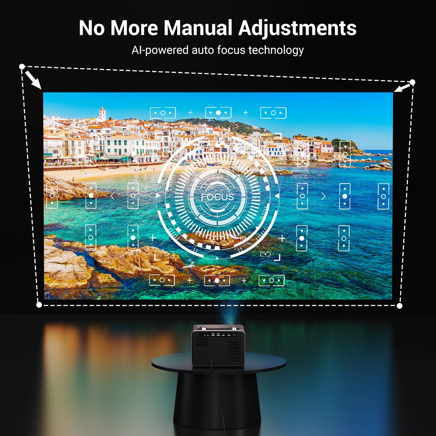 Projector 4K with WiFi and Bluetooth [2000 ANSI/AI Auto Focus/Built in Apps], Outdoor Movie Projector with Smart TV OS 2.0 & Dolby, HAPPRUN Home Theater Projector for Indoor/Outdoor Use