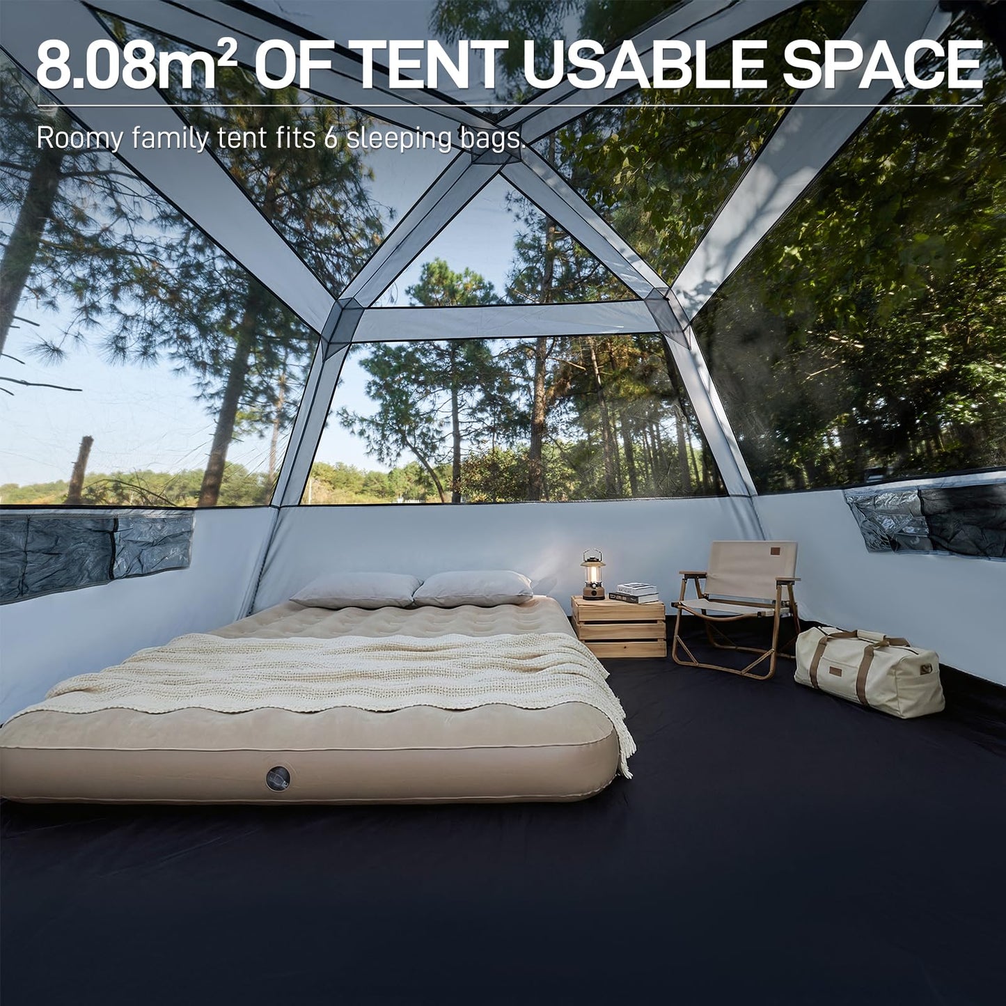 EVER ADVANCED Blackout Design 6 Person Camping Tent, Instant Cabin Tent for Family with Vestibule and Large Mesh Windows, 60s Easy Setup, Double Layer, Water-Resistant Blue