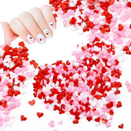 600pcs Valentine Heart Nail Charms and Gems Mini Pink Heart Charms for Nail Red White 3D Resin Rhinestones Love Accessories Half Cover Cute Supplies for Galentines Day Women DIY Decor
