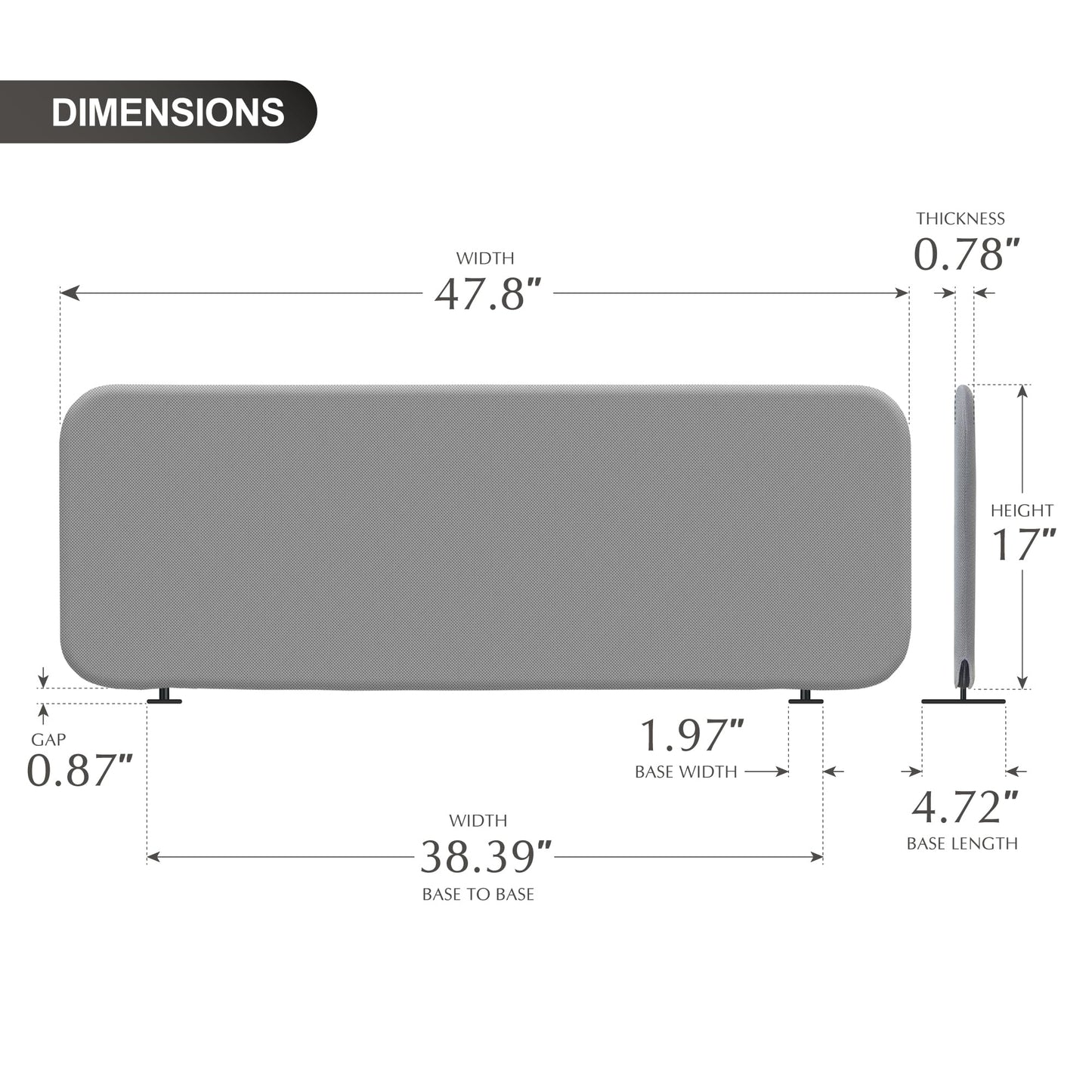DECOLAB Desk Dividers, Portable Table Partition Screen Panel for Office, Workspace, Classroom, Student, Freestanding, Scratch Resiatance, 48"x18", Steel