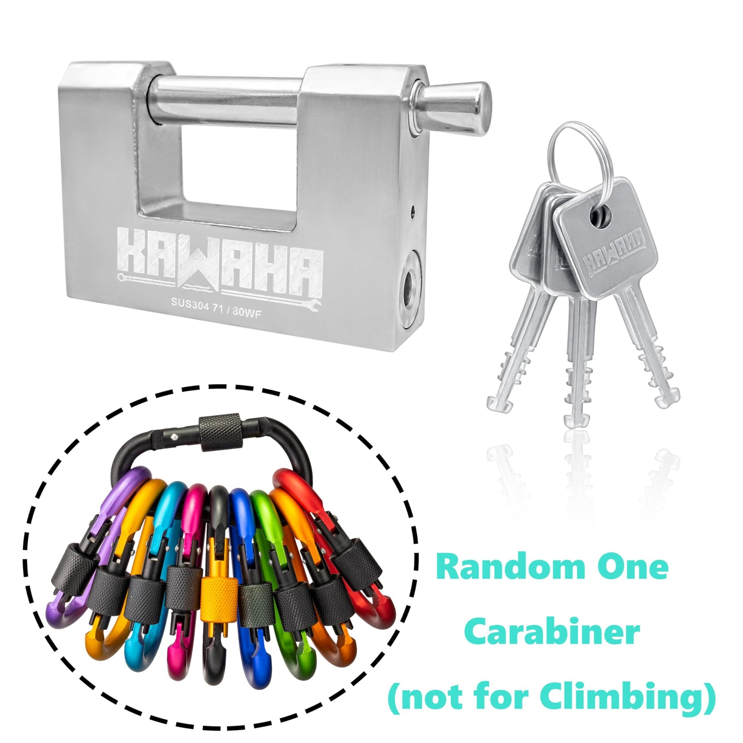 KAWAHA 71/80KD-3SK Stainless Steel D-Shaped Heavy Duty Padlock with Key for Garage Door, Containers, Shed and Warehouse (3-1/8 inch, Keyed Different - 3 Stainless Steel Keys)
