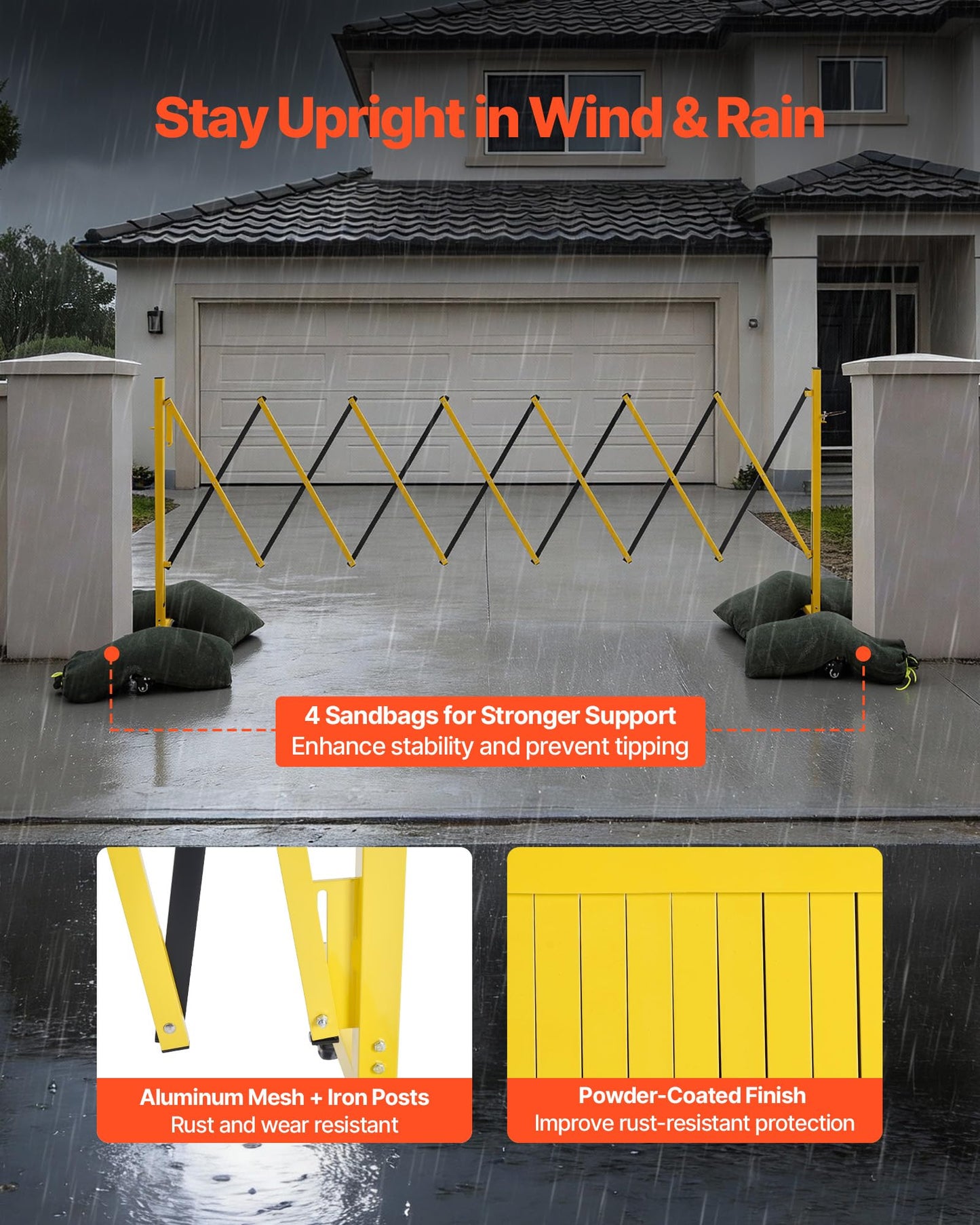 VEVOR Industrial Expandable Barricade, 12FT Expandable Safety Barrier, Flaxible Mobile Barricade with Locking Casters, Portable Folding Security Gate Traffic Fence for Driveway Warehouse Elevator