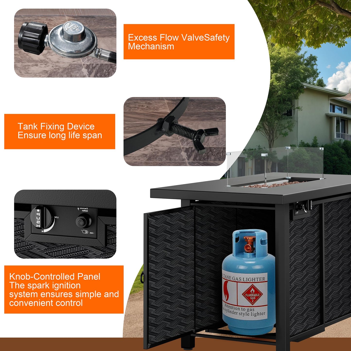 Shintenchi Propane Fire Pits 43″ Outdoor Gas Fire Pit, 50,000 BTU Rectangle Gas Fire Pit Table with Lava Rocks, 2-in-1 Fire Table with Removable Lid, CSA-Certified for Outside Patio,Parties,Backyard