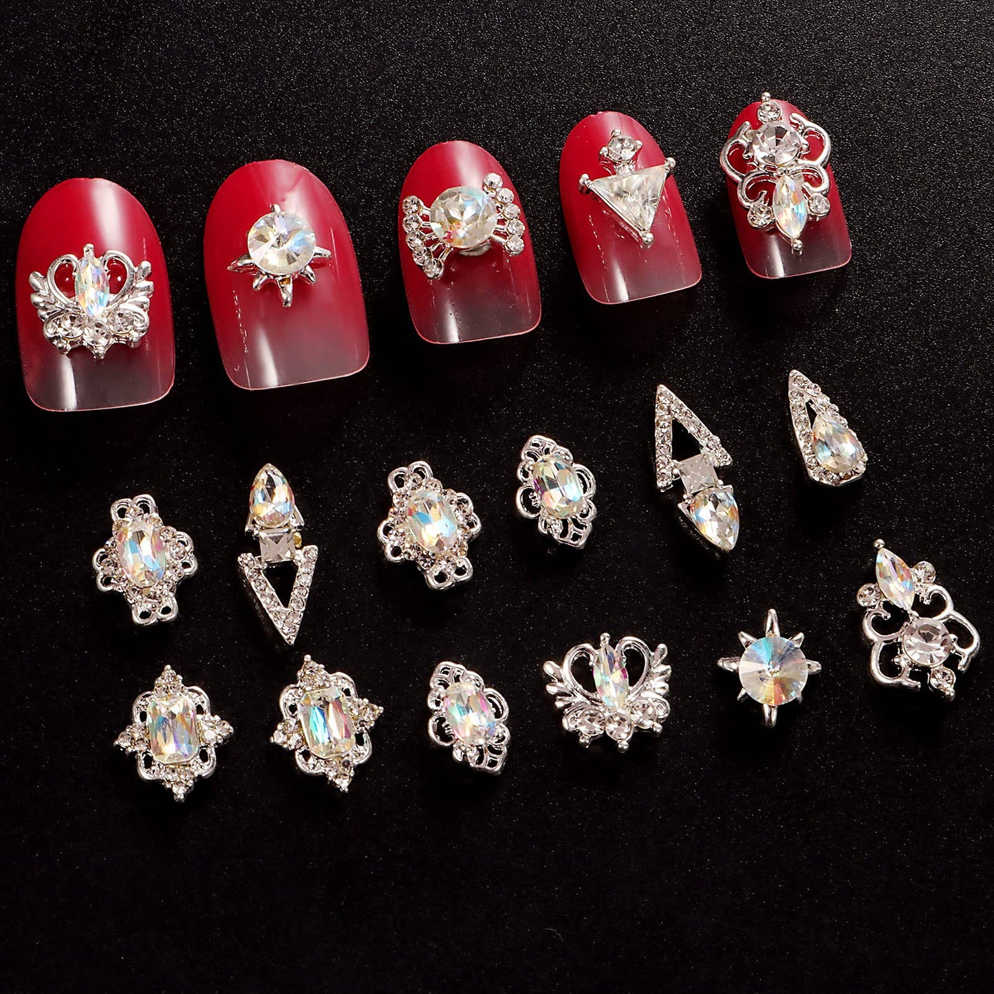 1 Pack of 50 pcs Fusiform Gold Nail Charms Nail Art Kit 3D Nail Charms Nail Gems Nail Rhinestones for Nails Set