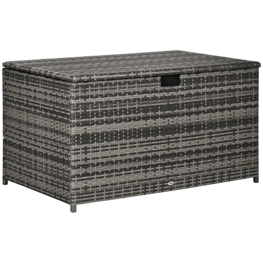 113 Gallon Deck Box, Rattan Outdoor Storage Box, Waterproof Storage Container for Indoor, Patio Furniture Cushions, Pool Supplies, Garden Tools, Dark Gray