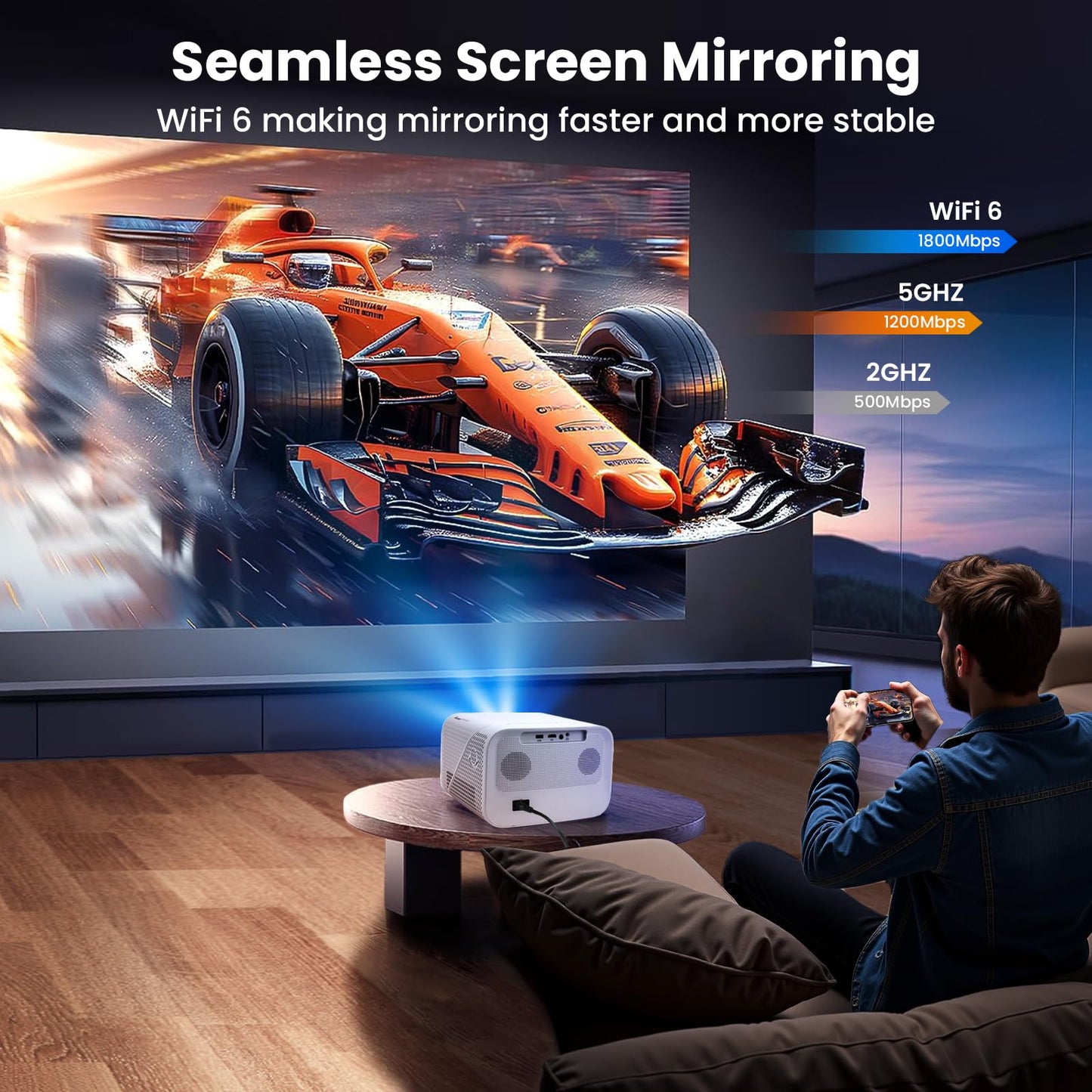 [Official Google TV]Smart Projector 4K Supported with WiFi & Bluetooth, Outdoor Movie Projector with Auto Focus, Home Theater Proyector with 1000+ Apps Portable Gaming Proyector for Bedroom/Celling