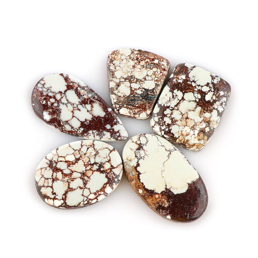 CRYSTALINES 5pcs, Natural Wild Horse Jasper Gemstone, Bulk Flatback Cabochon Stones, Wholesale Polished Supplies, DIY Jewelry Making, Chakra Healing Crystals, Wire Wrapping, Gem Collection