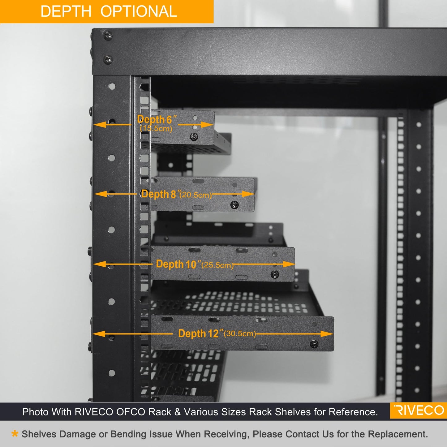 RIVECO 2 PCS 12” Rack Shelves for 19 inches Network Rack & Cabinets, 1U Rack Mount Shelf Vented Cantilever Tray, for Server, IT & Sound Equipment