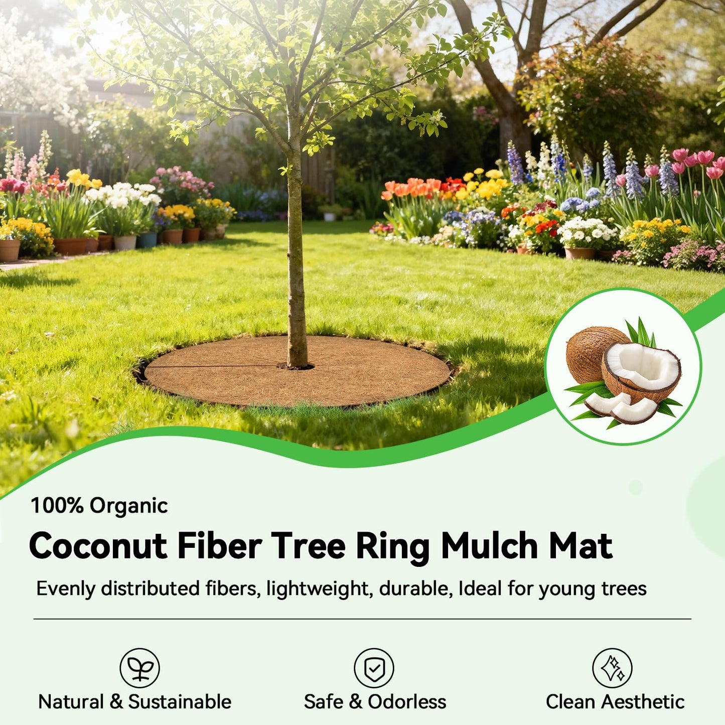 ZeeDix 6 Pack Coconut Fiber Mulch Ring, 24 Inch Coco Coir Tree Ring Mulch Mat, 100% Natural Tree Protector Mat Plant Cover Ring Coconut Coir Discs Tree Mats Mulch Rings for Indoor Outdoor Trees Plants