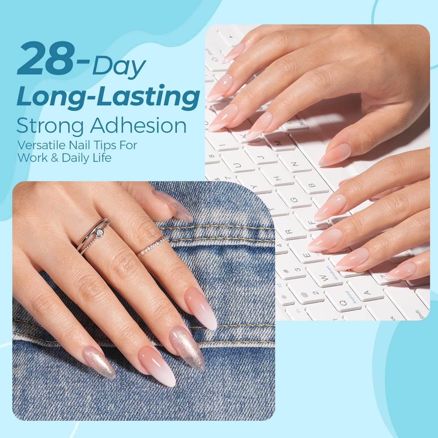 TOMICCA Medium Almond Nail Tips Half Cover 504Pcs