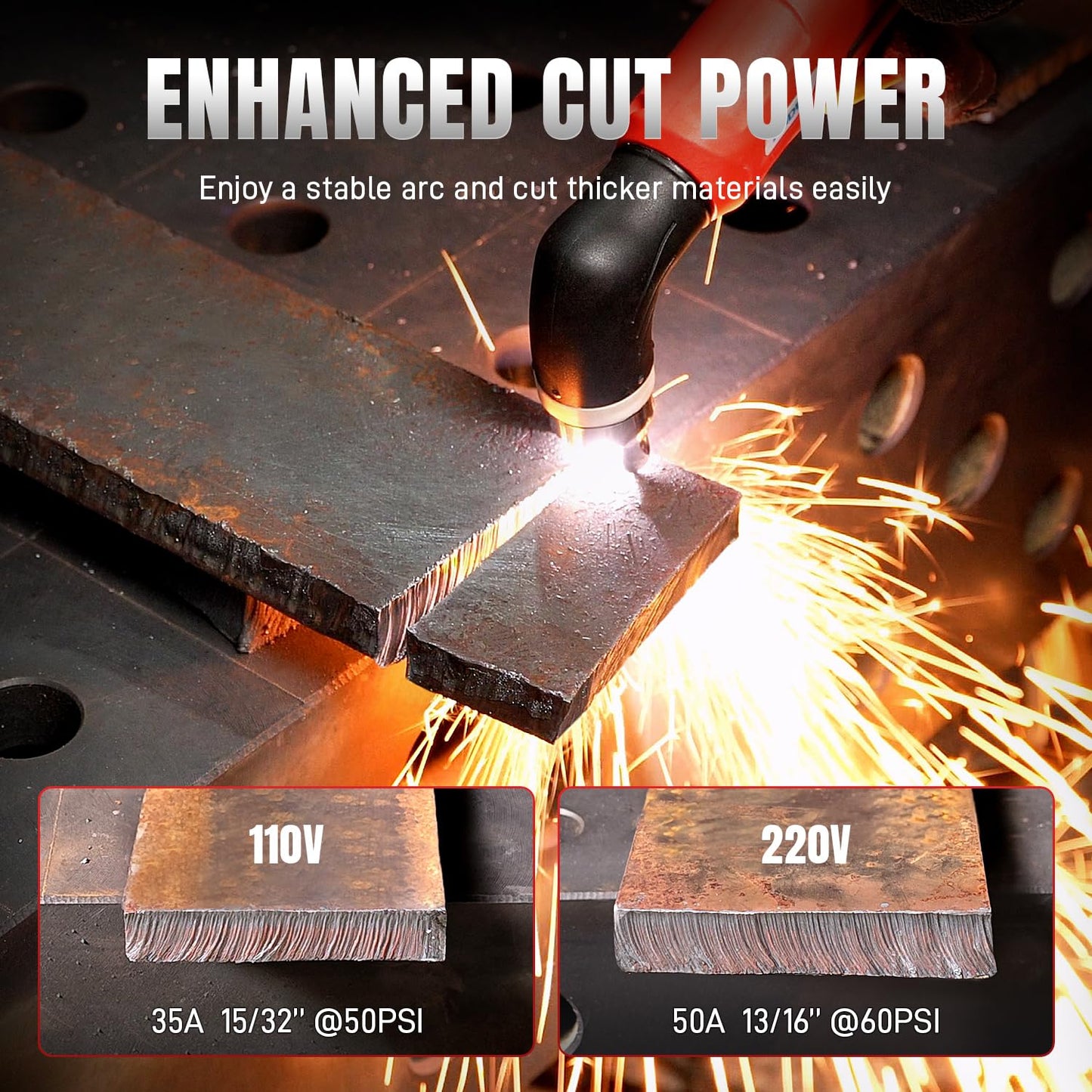ANDELI Plasma Cutter,50A Heavy Duty Non-Touch Pilot Arc，3/4''Maximum Cut 110/220V，Upgraded LED Display，Exclusive ECO Mode，Expanded Plate Cutting,Rust Removal,PT/2T/4T