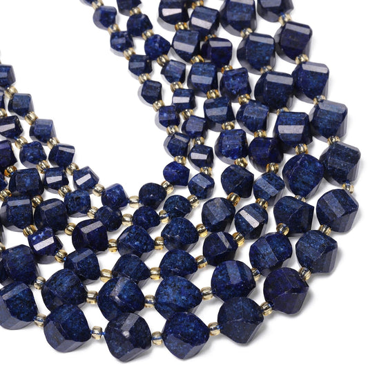 Yochus 42pcs Natural Lapis Lazuli Stone Beads for Bracelet，2strands 6mm Facted Twist Loose Gemstone Beads for Jewelry Making DIY Craft Necklace Earring