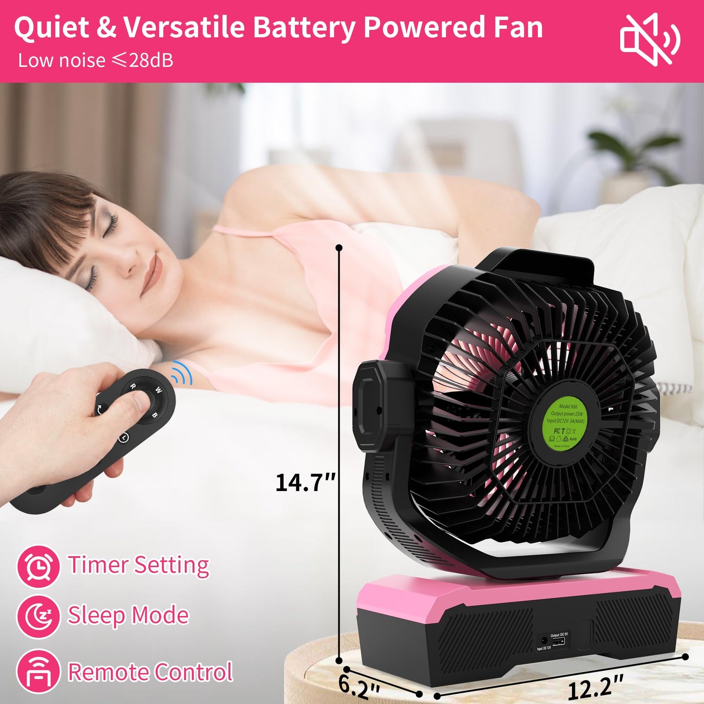 TDLOL 45000mAh Rechargeable fan for Bedroom, Battery Powered Oscillating Fan with Remote, Large Powerful Airflow Battery Operated Fans Portable Quiet Outdoor Table Cordless Fan Christmas Decorations