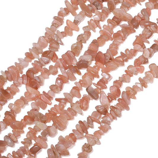 30in Sunstone Natural Chip Stone Beads 5-8mm About 230pcs, Irregular Drilled Light Orange Pink Bead for Bracelets Jewelry Making Supplies for Adults, DIY Crafts.