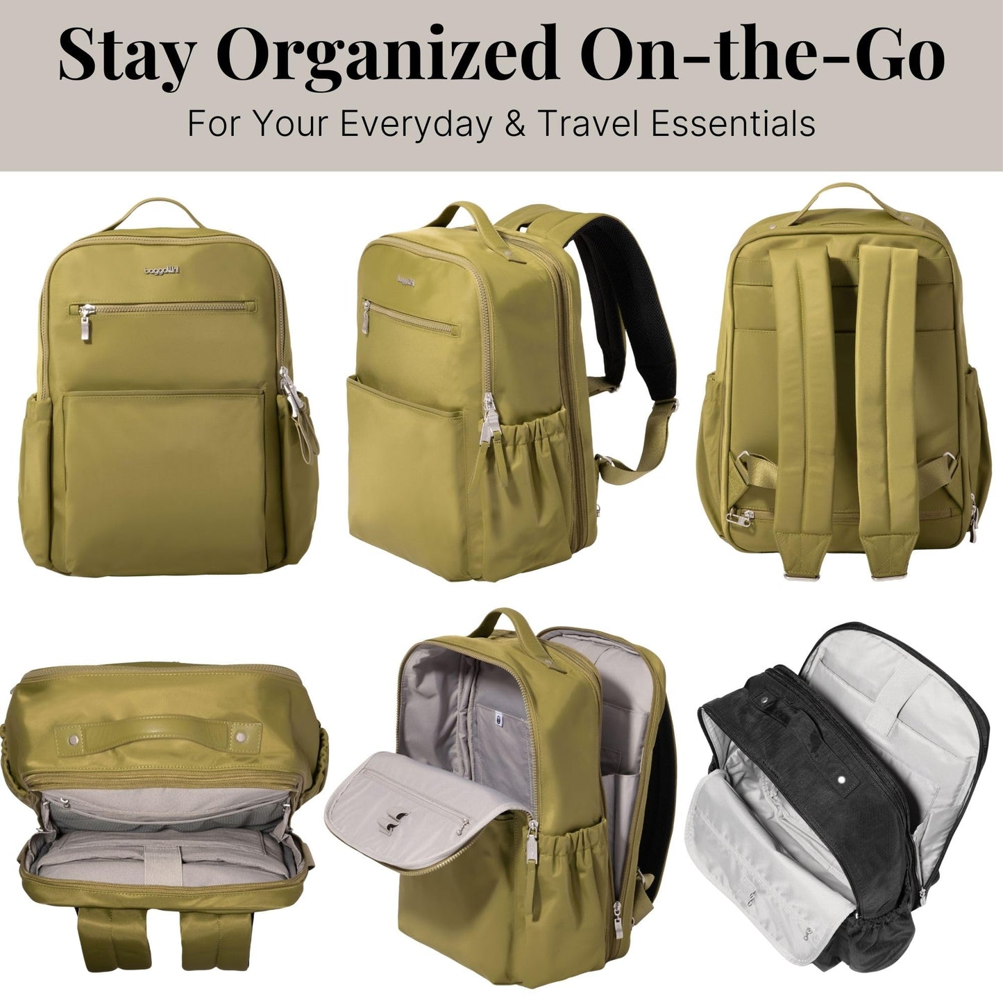 Baggallini Tribeca Expandable Laptop Backpack - 15"x11" Lightweight RFID Computer Bag for Work & Travel with Luggage Sleeve