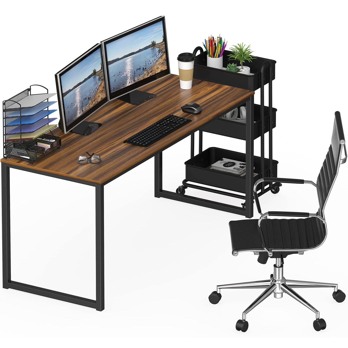 SHW Mission 55-Inch Home Office Computer Desk, Walnut