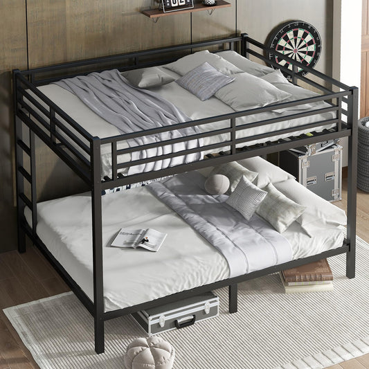 Bellemave Adults Bunk Bed Queen Size, Queen Size Bunk Beds Frame with Safety Guardrail and Build in Ladder, Easy Assemble Bunkbeds, Mattress Not Included, Black