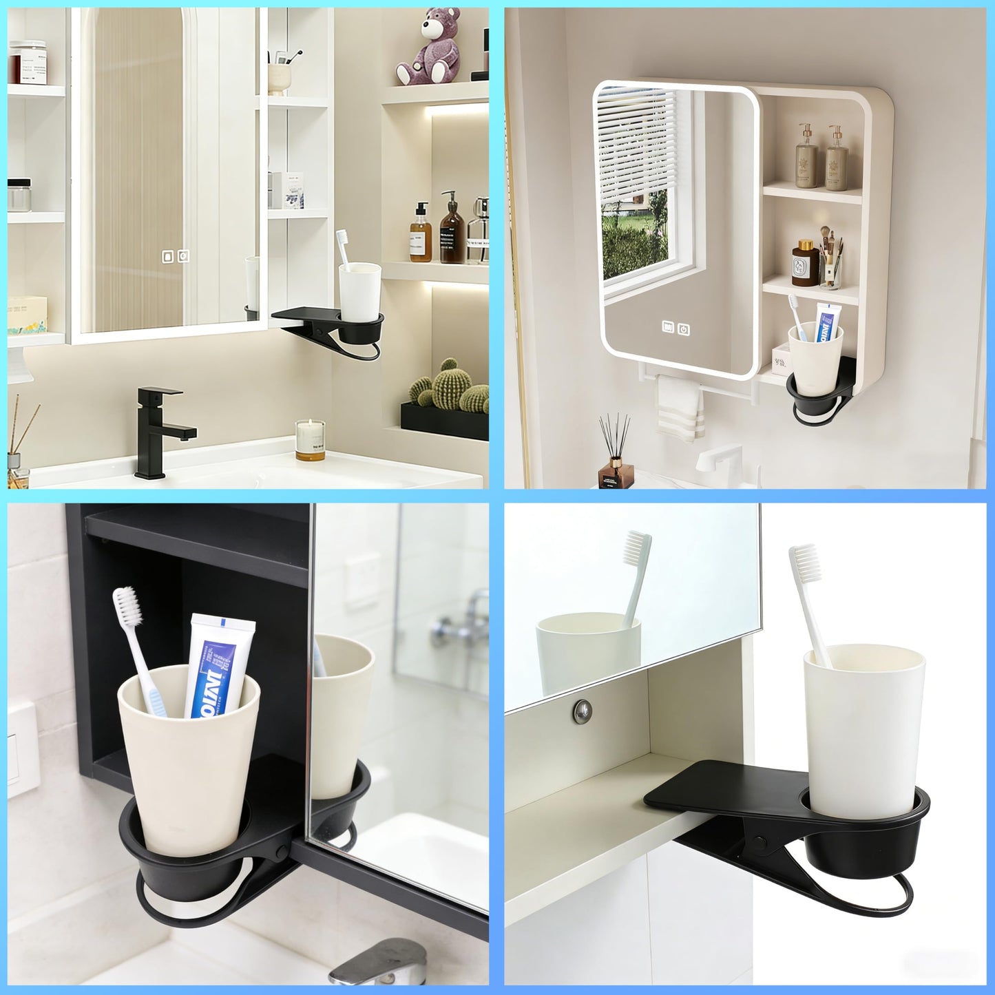 HOLLIHI 2PCS Drink Cup Holder Clip - Table Desk Side Water Glass Beer Bottle Tumbler Beverage Soda Tea Coffee Mug Holder Cup Saucer Clip Design for Home Office, Black