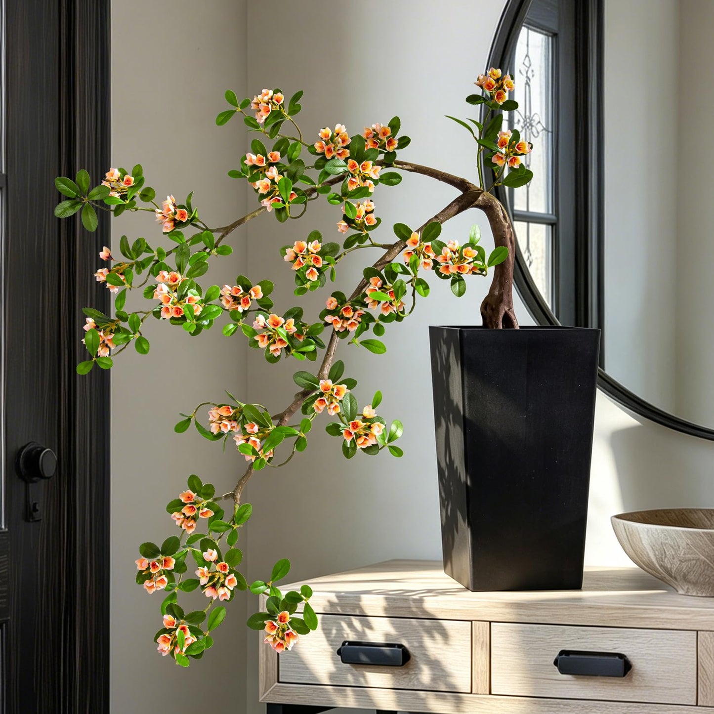 3ft Artificial Bonsai Tree Large Fake Bonsai Tree with Pot Artificial Cherry Blossom Tree Indoor Sakura Faux Bonsai for Entryway Living Room Home Office Japanese Decor (Yellow)