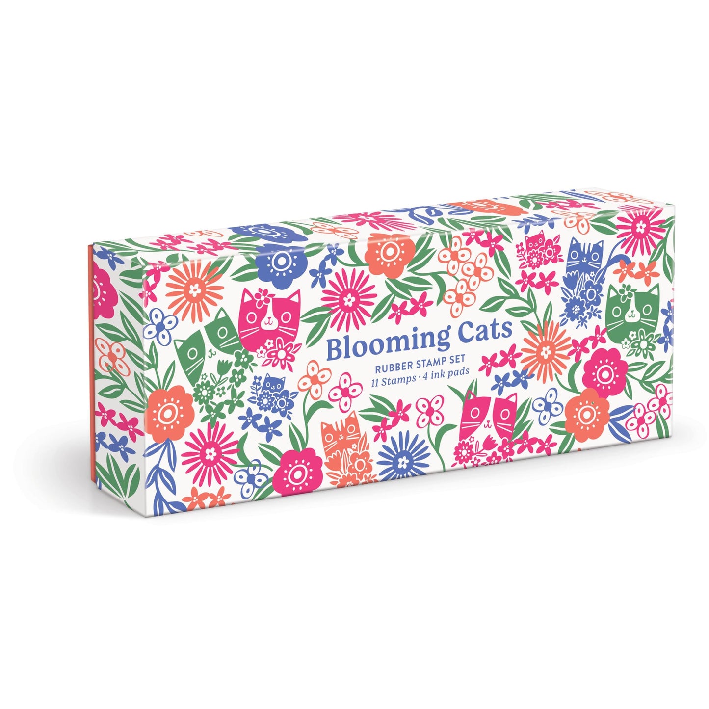 Galison Blooming Cats – Rubber Stamp Set Includes 4 Beautiful Colored Ink Pads and 11 Unique Cat Themed Wooden Stamp Blocks