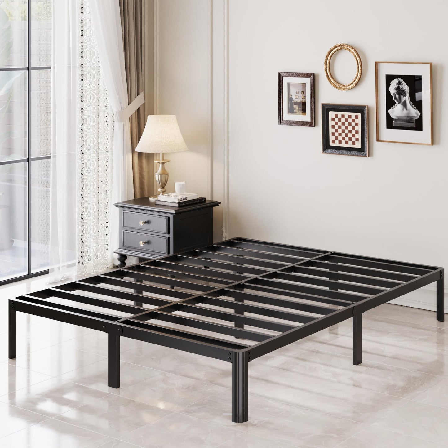 Lutown-Teen 10 Inch King Bed Frame with Rounded Corner Legs, 2000 LBS Heavy Duty Metal King Size Platform Bed Frame No Box Spring Needed, Noise Free, Easy Assembly, Black