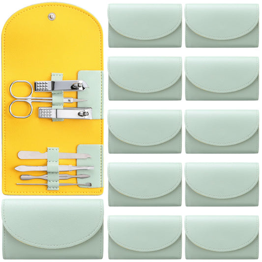 Lanties 12 Set Manicure Set Bulk Mini Manicure Nail Clipper Kit 7 in 1 Stainless Steel Professional Nail Care Pedicure with Travel Portable Bag Grooming Kits for Women Men Home(Light Green)