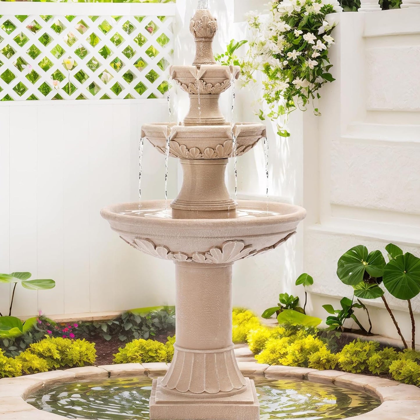 MAGIC UNION Outdoor Garden Water Fountains, 48.4''H Italian Style Fountains and Waterfalls Outside, 3-Tier Large Bubbler Cascading Indoor Floor Water Fountain Features with Pump for Home Yard Decor