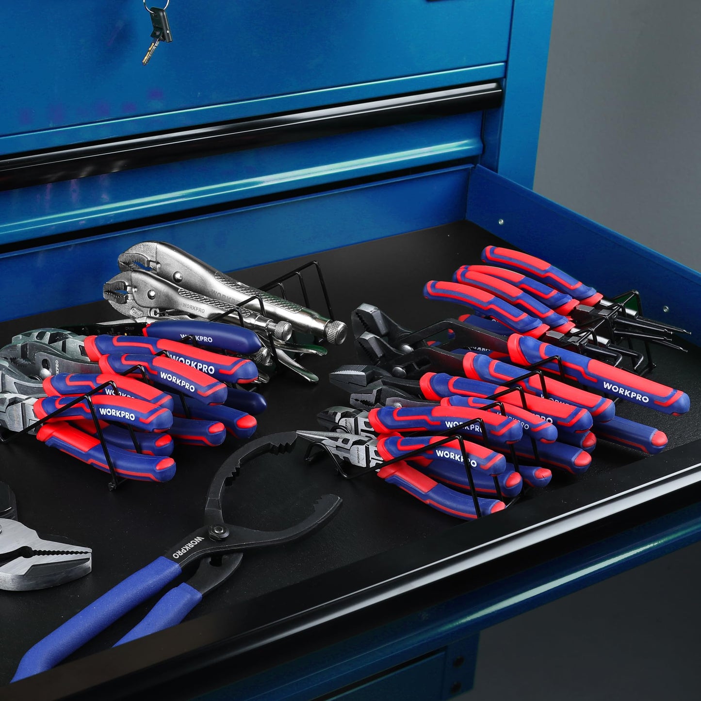 WORKPRO Pliers Set, 20-Piece Full Assortment of Pliers with 2-pack Plier Organizer Rack, Great Fits for Tool Box Drawer or Tool Chest, Ideal as Home, Garage, Mechanics & DIY Projects