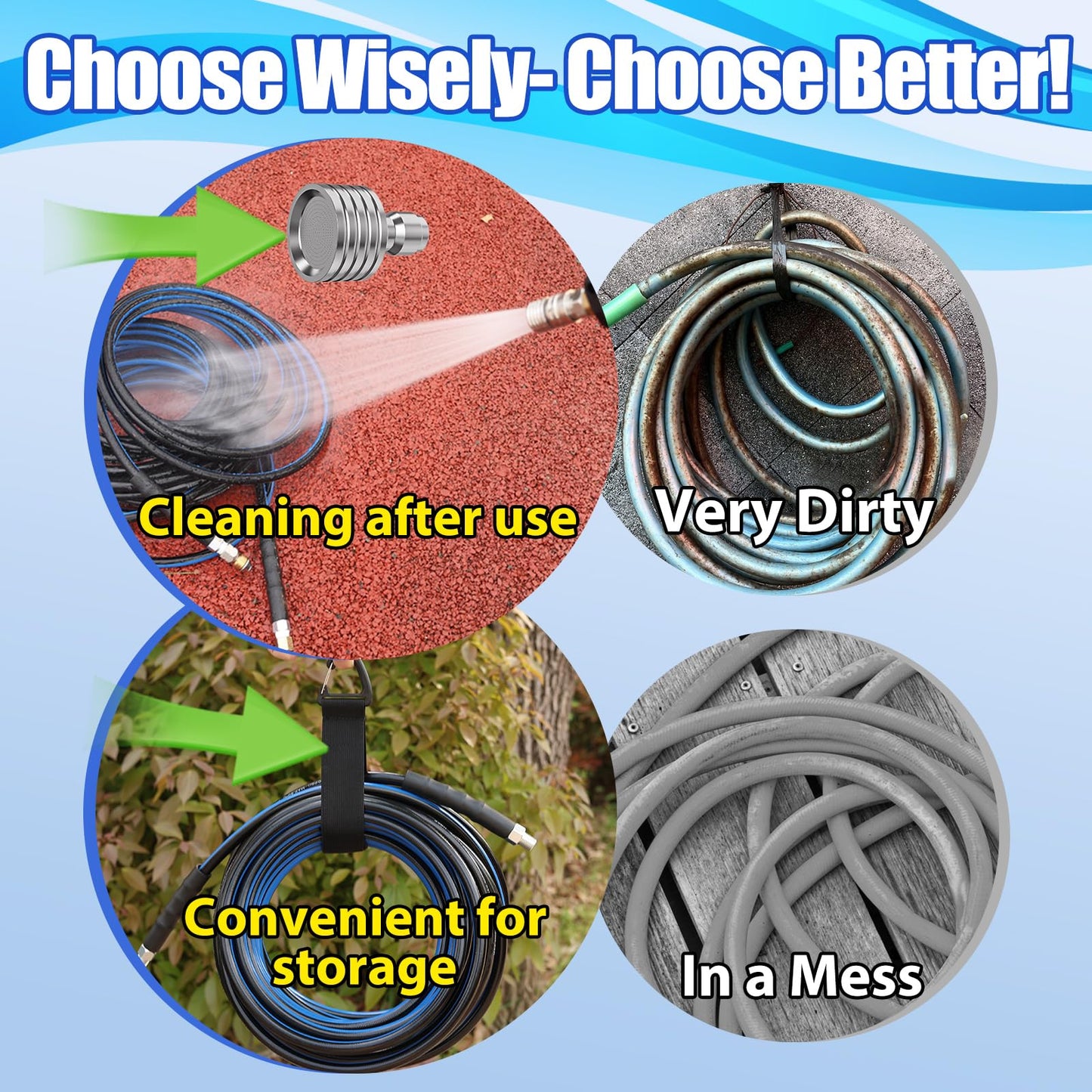VIVIDWASH Sewer Jetter Kit for Pressure Washer(50FT),1/4" NPT Drain Cleaner Hose 5800PSI with 3 Sewer Jet Nozzles，Pearl Corsage Pin，Marking Ring,Spray Nozzle，Teflon Tape&Gloves