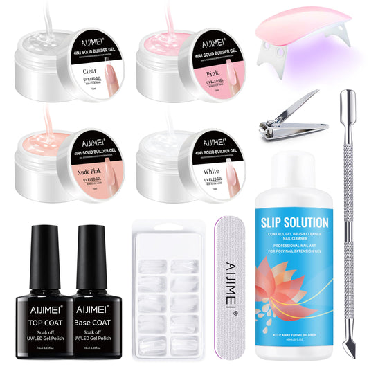 AIJIMEI Solid Builder Gel Kit With Manicure Tools for Nails 15ML 4IN1 Nail Extension Gel UV & LED for Long-Lasting Nail Extension Glue for Nails Manicure DIY at Home (SOLID-GEL-A7)
